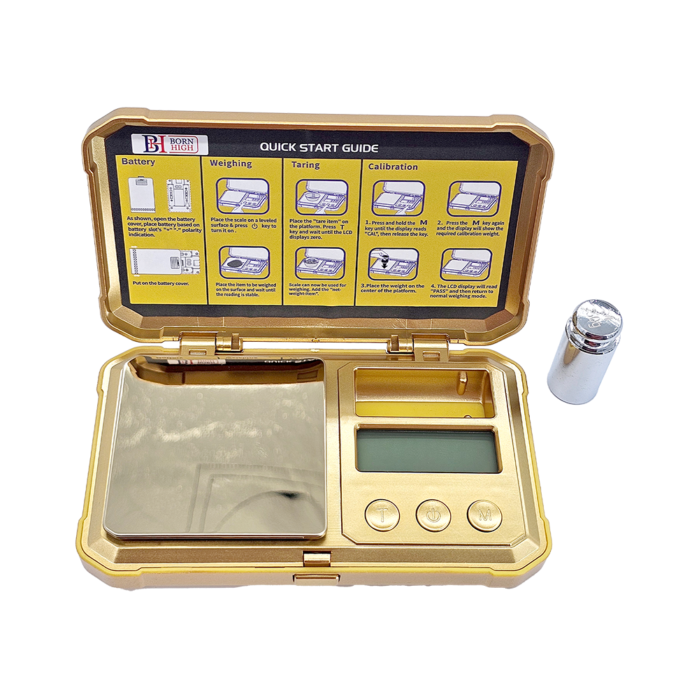 Sleek Gold 200g x 0.01g Digital Pocket Scale – with LCD Display, Tare and PCS, Mini Digital Scale with 50g Calibration Weight for Powder, Herbs & Spices (Battery Included)