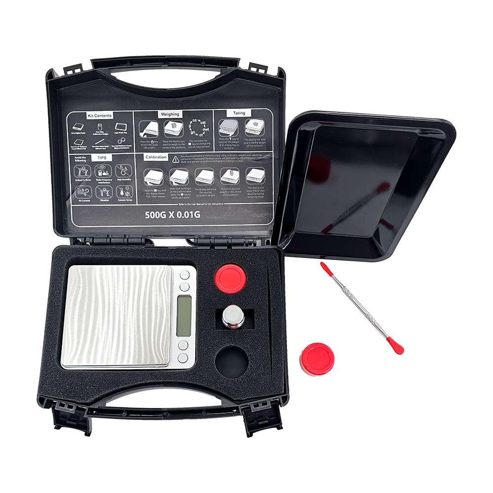 Sleek Black 500g x 0.01g Digital Pocket Scale – with LCD Display, Tare and PCS, Mini Digital Scale with 50g Calibration Weight for Powder, Herbs & Spices (Battery Included)