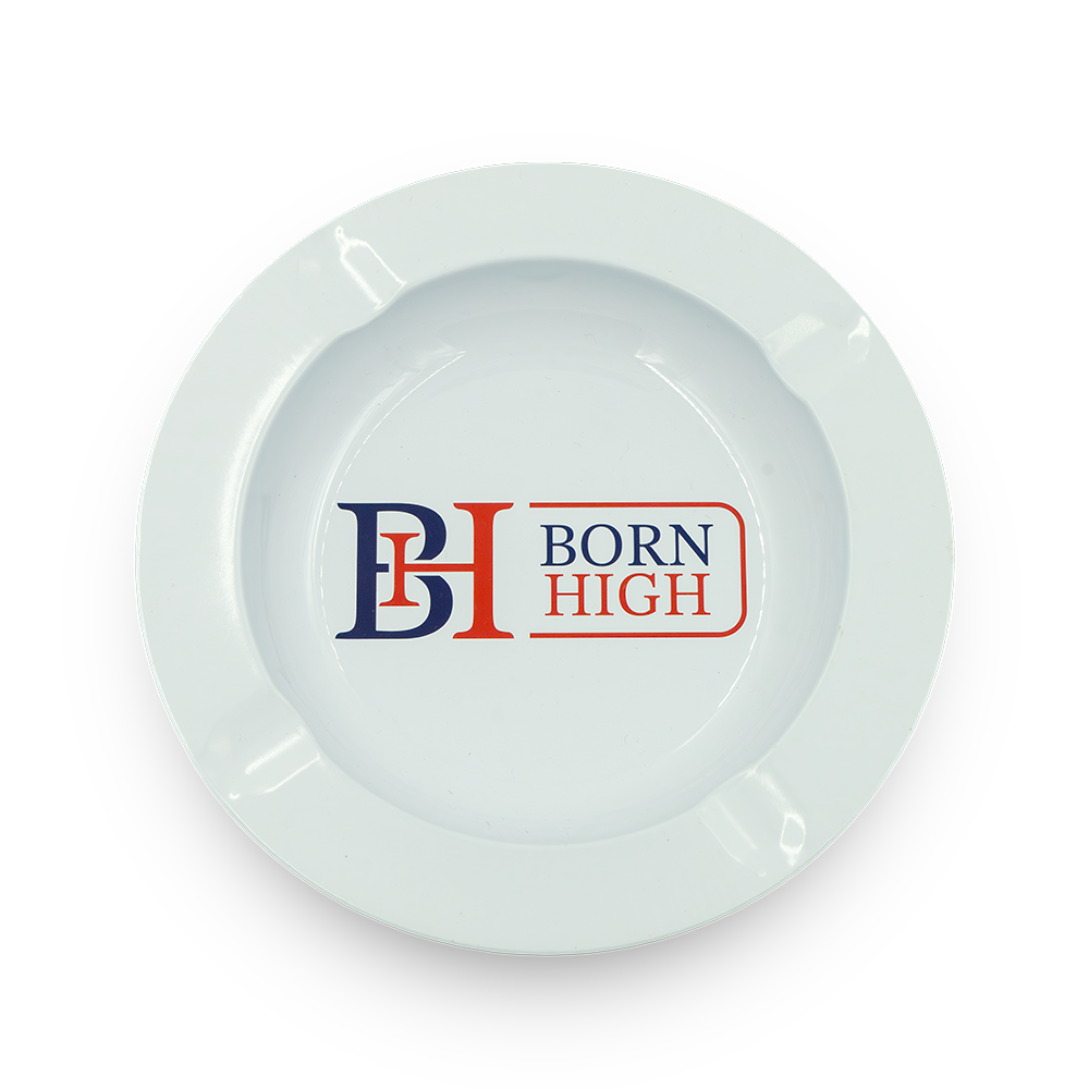 Born High Ceramic Ashtray – Classic White with Logo