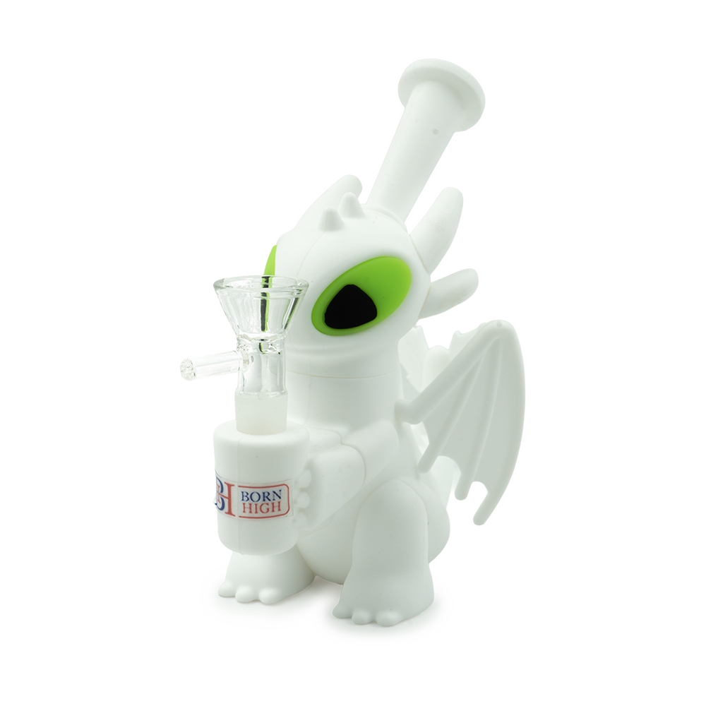 Dragon Shape Silicone Water Pipe White Night fury | 5-Inch Smoking Water Pipe With 14mm Glass Bowl