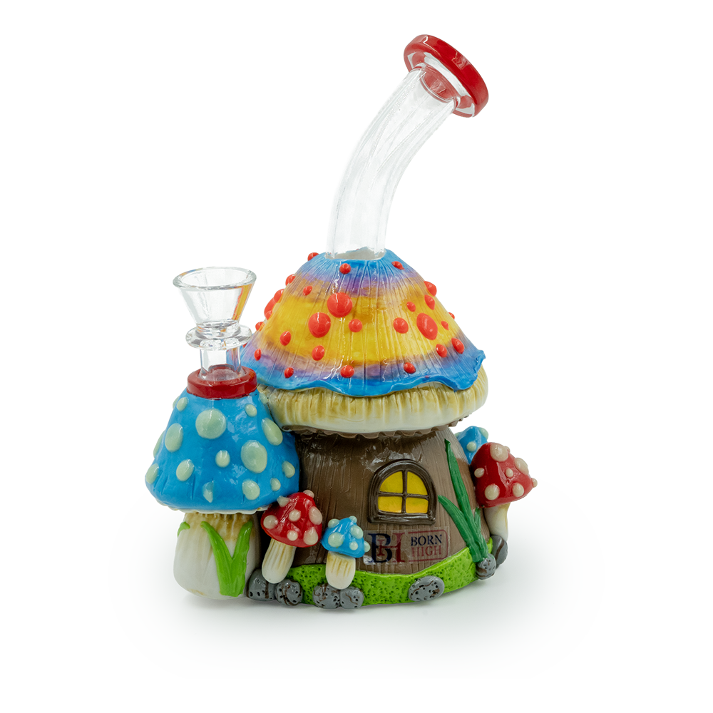 Fairy Mushroom Cottage Glass Water Pipe | Hand-Painted | 3D Design | 7-Inch