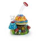 Fairy Mushroom Cottage Glass Water Pipe | Hand-Painted | 3D Design | 7-Inch