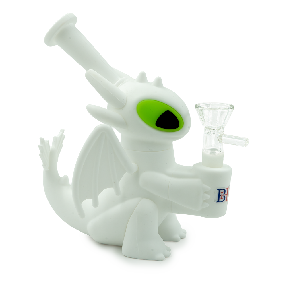 Dragon Shape Silicone Water Pipe White Night fury | 5-Inch Smoking Water Pipe With 14mm Glass Bowl