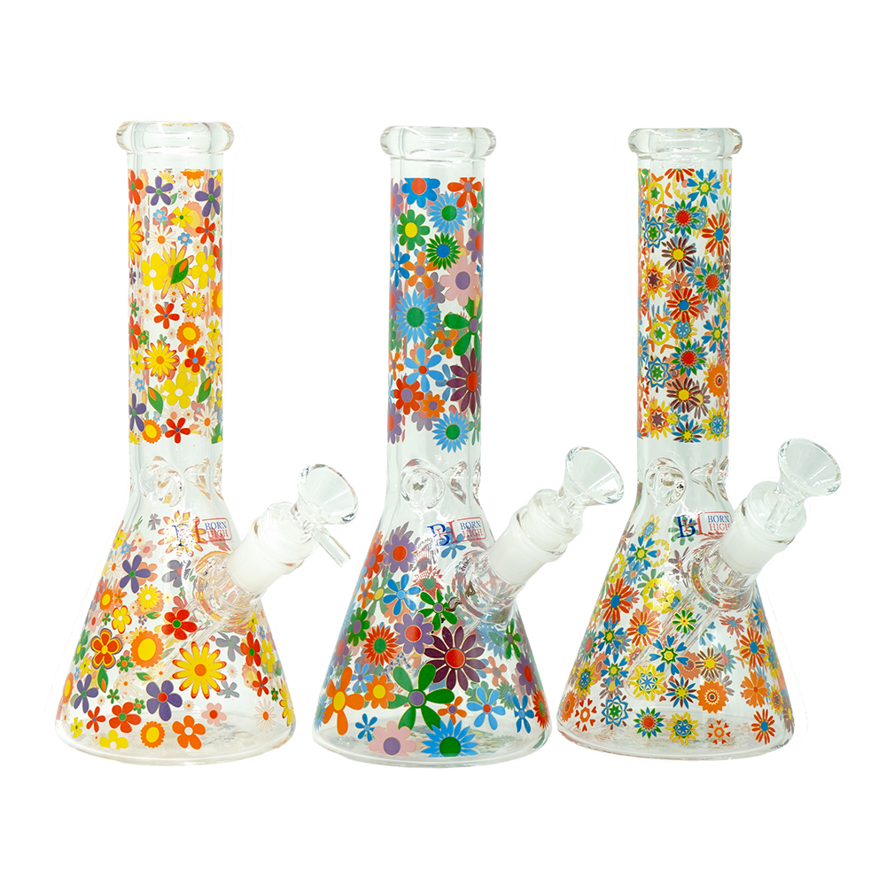 10-Inch Floral Glass Water Pipe – 5mm Thick