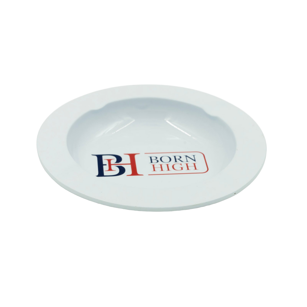 Born High Ceramic Ashtray – Classic White with Logo