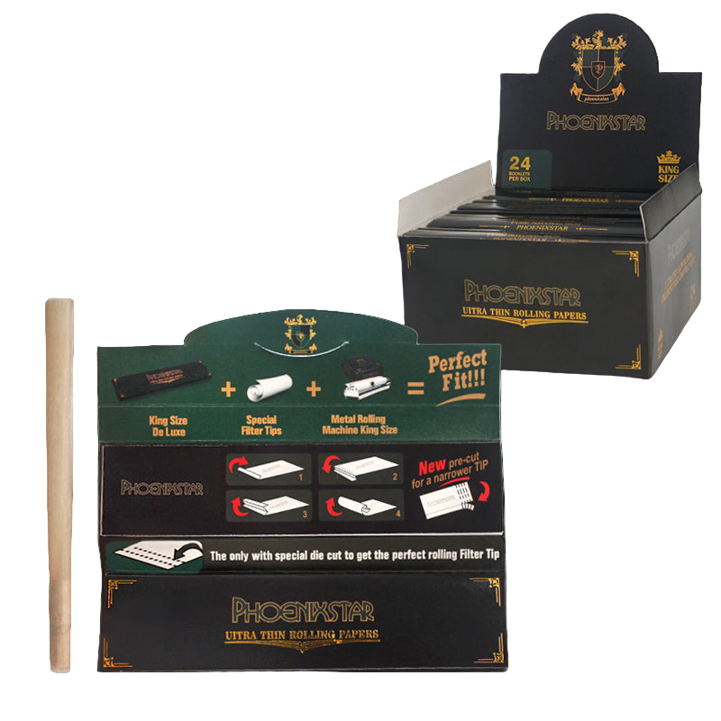 Phoenix Star King Size Rolling Paper Kit – Ultra Thin Papers + Pre-Cut Filter Tips